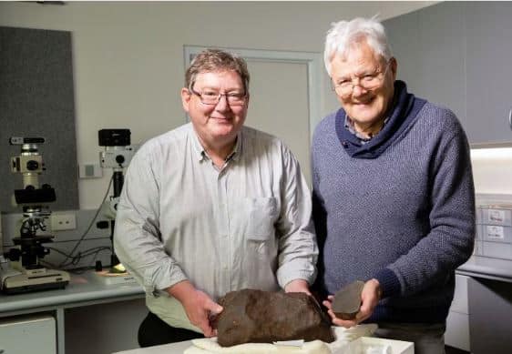 birch and henry with meteorite